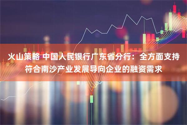 火山策略 中国人民银行广东省分行：全方面支持符合南沙产业发展导向企业的融资需求